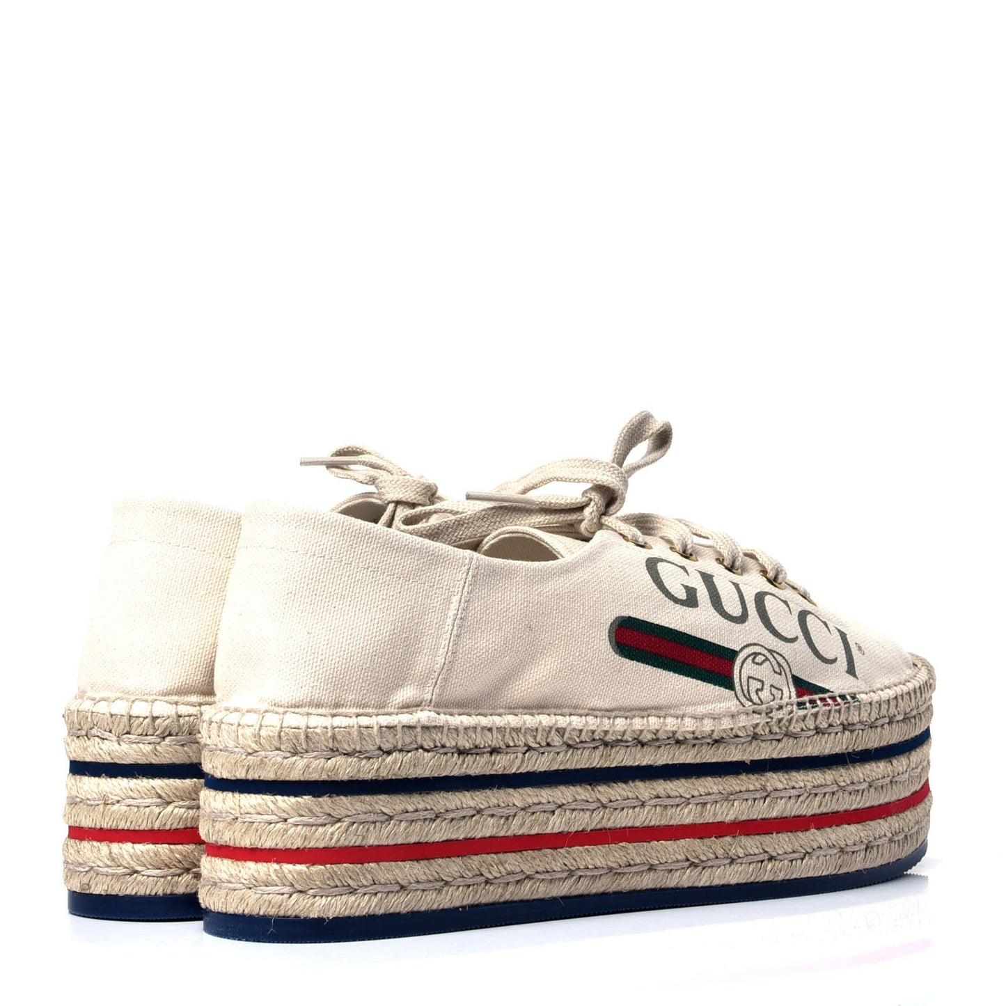 Canvas Logo Lace-Up Platform Espadrilles 40.5 Greggio Grege
