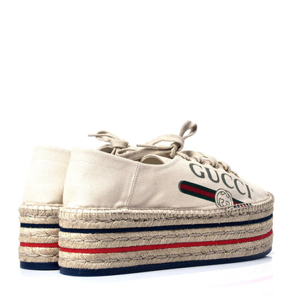 Gucci Canvas Logo Lace-Up Platform Espadrilles 40.5 Greggio Grege 3 of 6