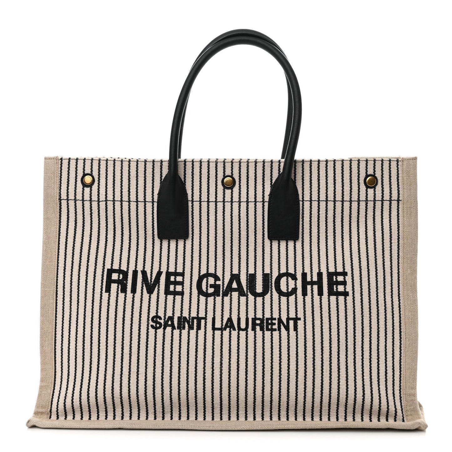 Embroidered Cotton Linen Rive Gauche Noe Tote Natural Black