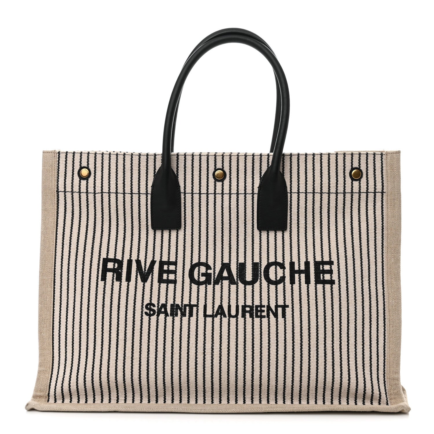 Saint Laurent Embroidered Cotton Linen Rive Gauche Noe Tote Natural Black 1 of 9