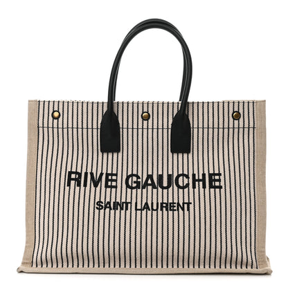 Saint Laurent Embroidered Cotton Linen Rive Gauche Noe Tote Natural Black 1 of 9