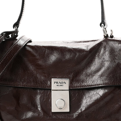 Prada Glossy Calfskin Medium Sound Shoulder Bag Dark Brown 7 of 10