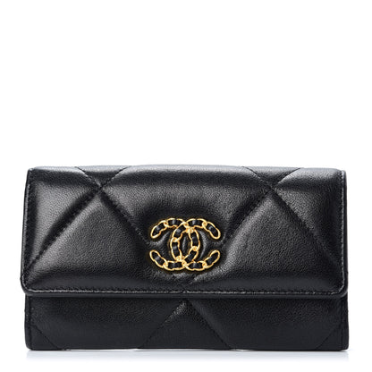 Chanel Shiny Goatskin Quilted Chanel 19 Flap Wallet Black 1 of 8