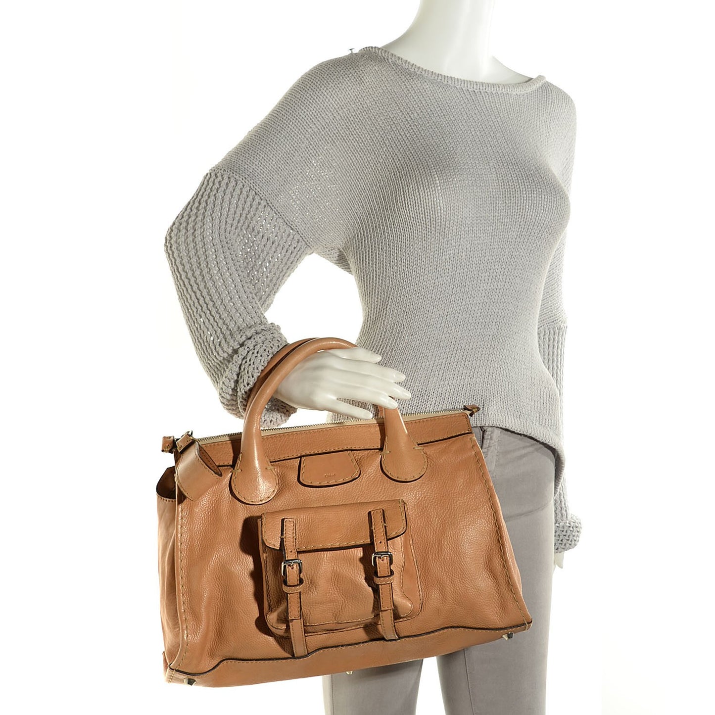 Calfskin Edith Satchel Beige