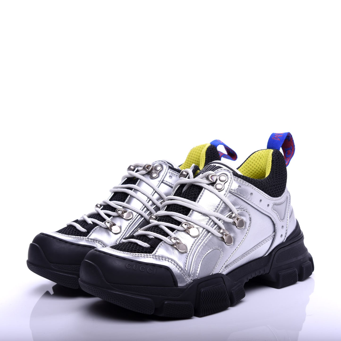 X SEGA Metallic Calfskin Mesh Womens Flashtrek Sneakers 35.5 Silver Black