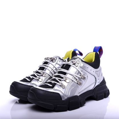 Gucci X SEGA Metallic Calfskin Mesh Womens Flashtrek Sneakers 35.5 Silver Black 3 of 9