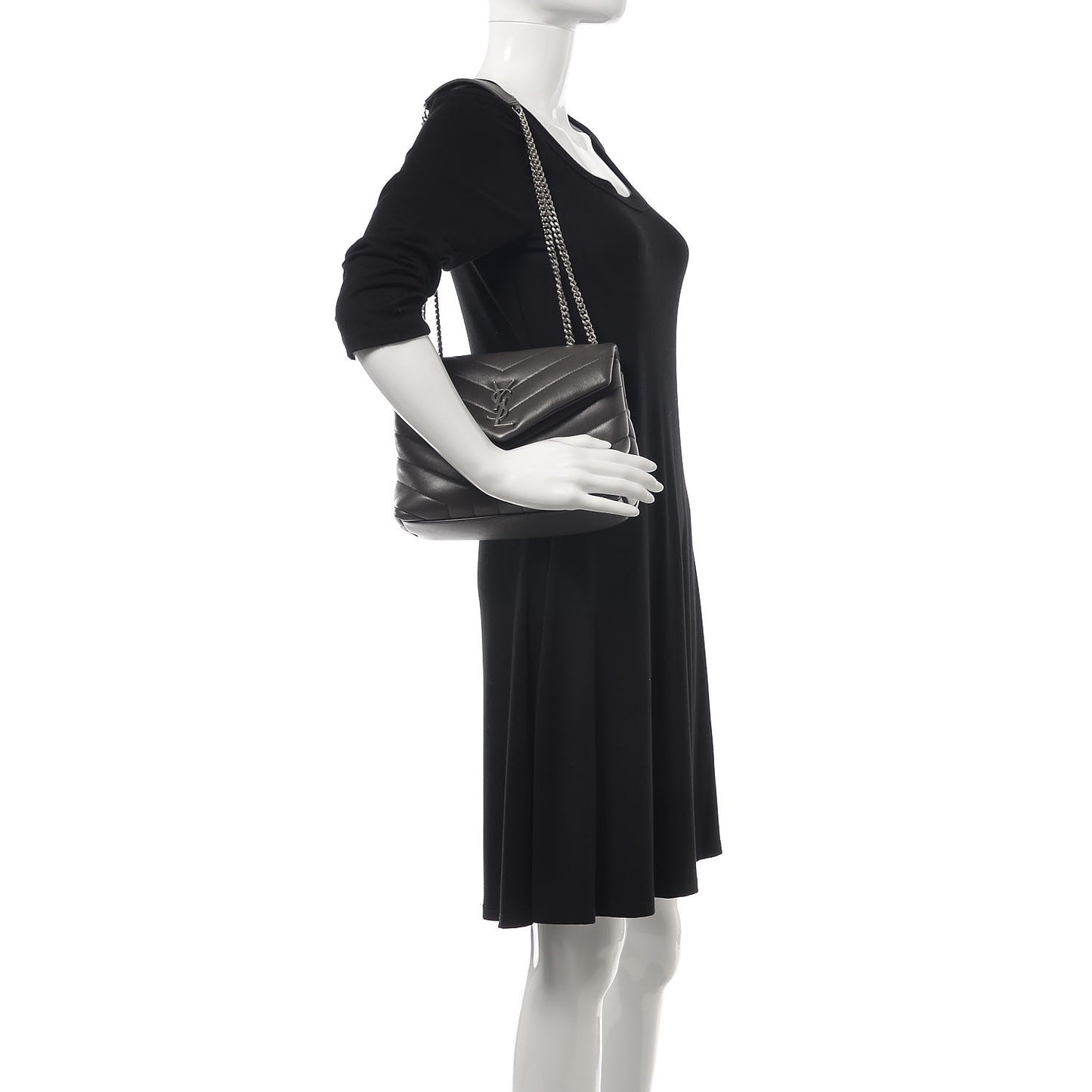 Calfskin Y Quilted Monogram Small Loulou Chain Satchel Asphalt