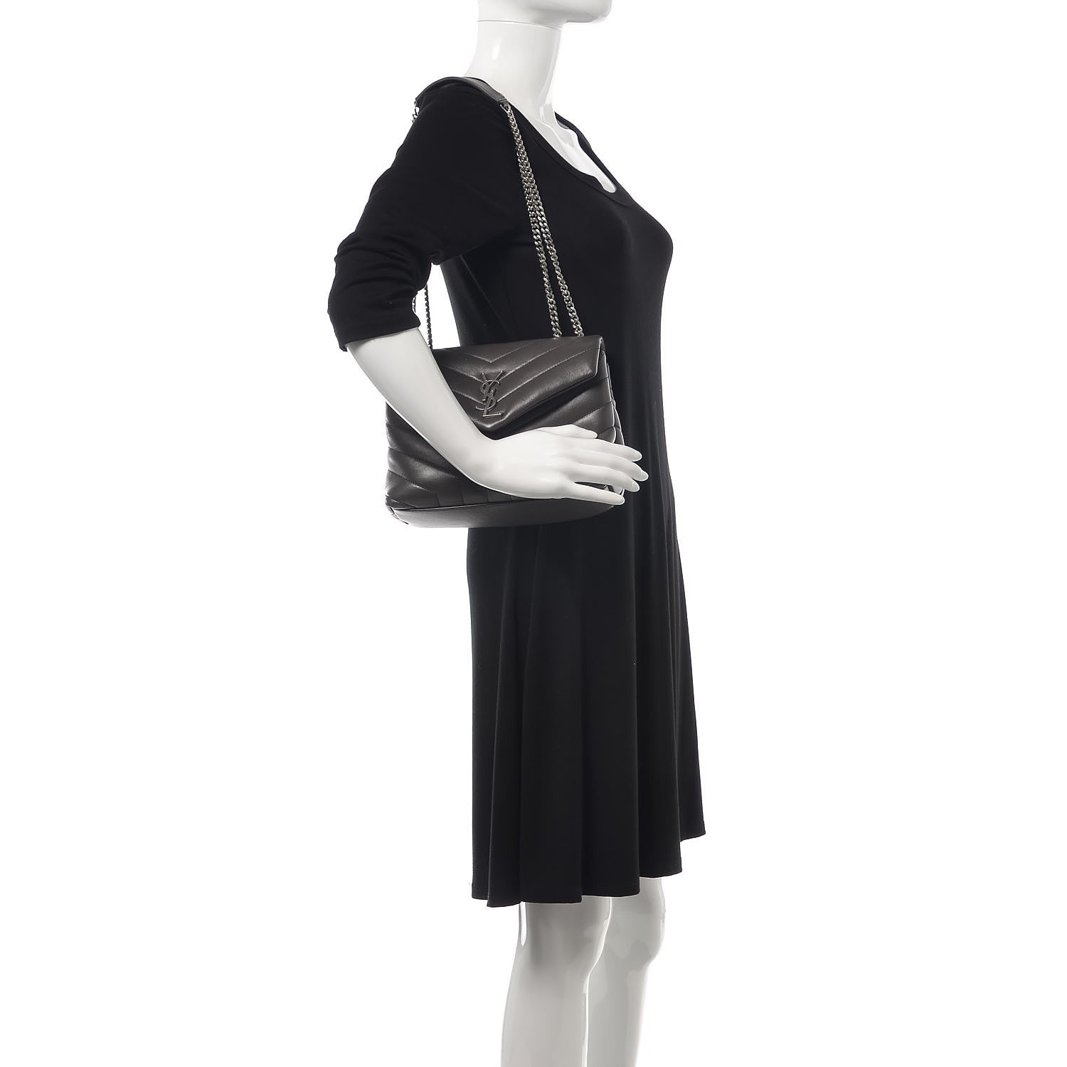 Saint Laurent Calfskin Y Quilted Monogram Small Loulou Chain Satchel Asphalt 2 of 8