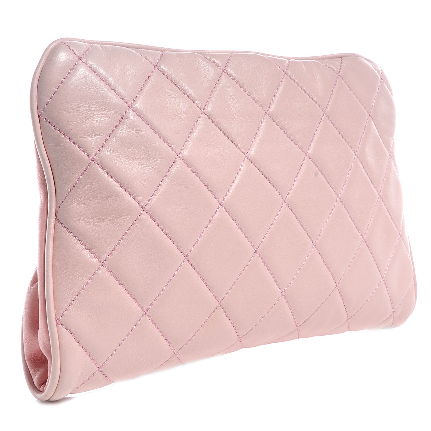 Lambskin Quilted Resin Pearl Clasp Clutch Pink
