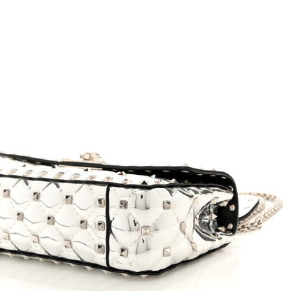 Valentino Garavani Metallic Patent Quilted Small Rockstud Spike Shoulder Bag Silver 9 of 9