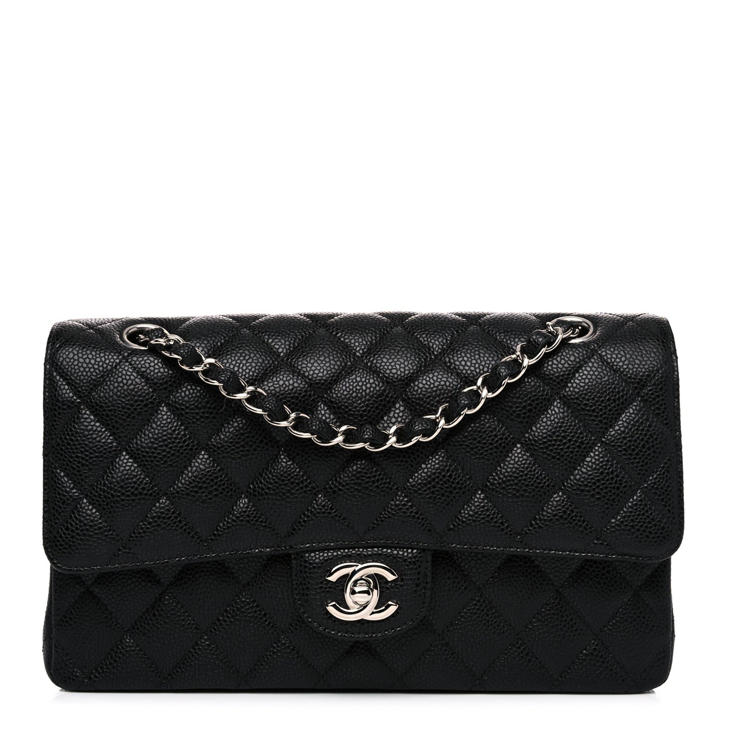 Caviar Quilted Medium Double Flap Black