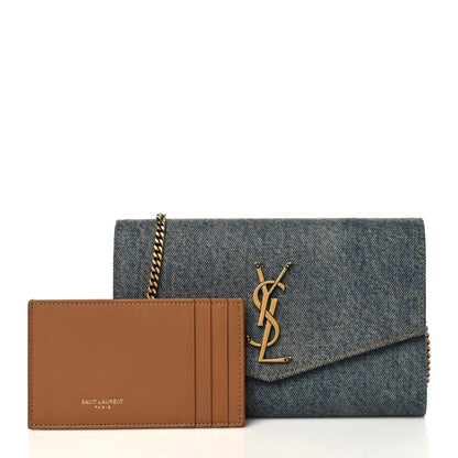 Saint Laurent Denim Monogram Chain Wallet Rodeo Blue Cinnamon 3 of 11