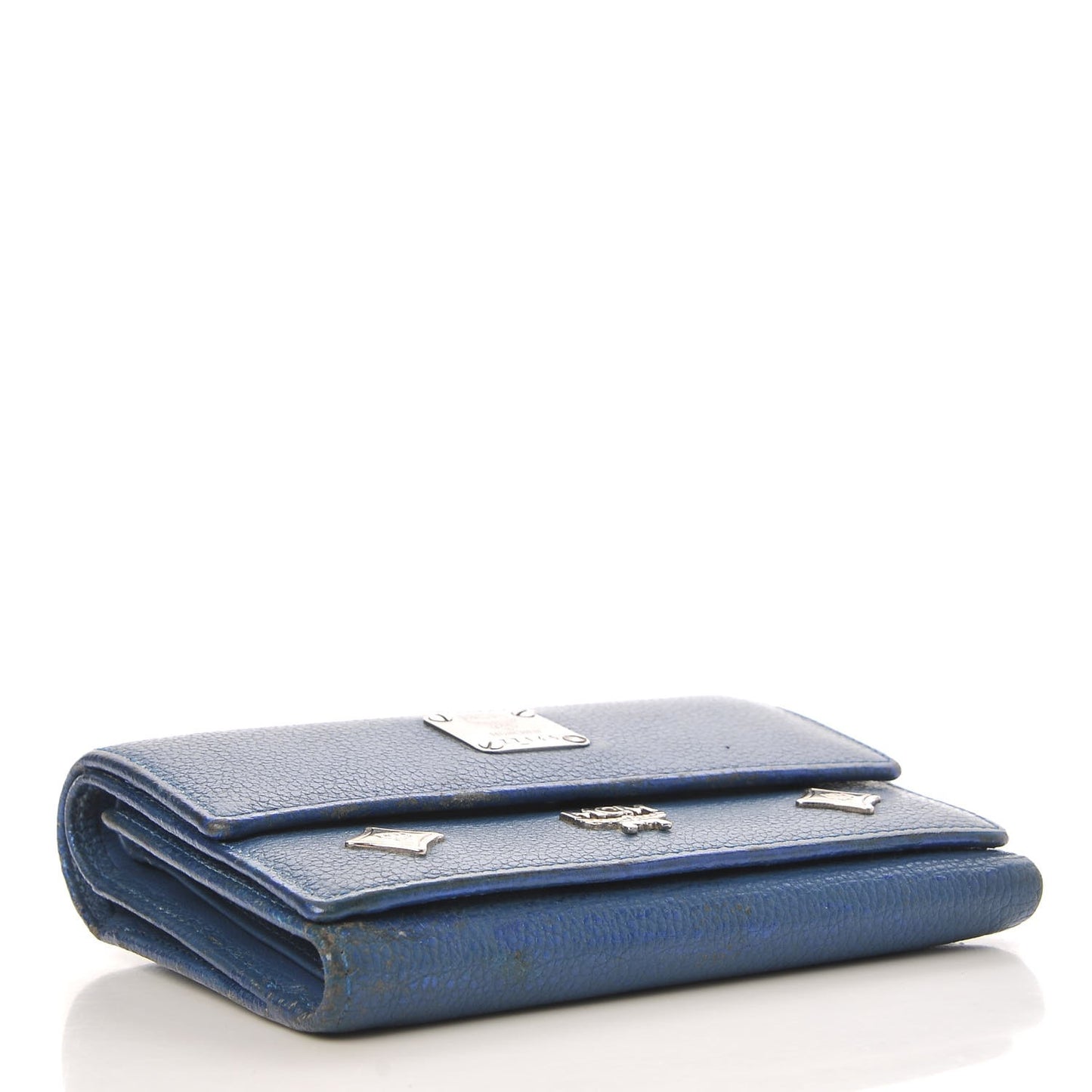 Calfskin Studded Compact Wallet Blue
