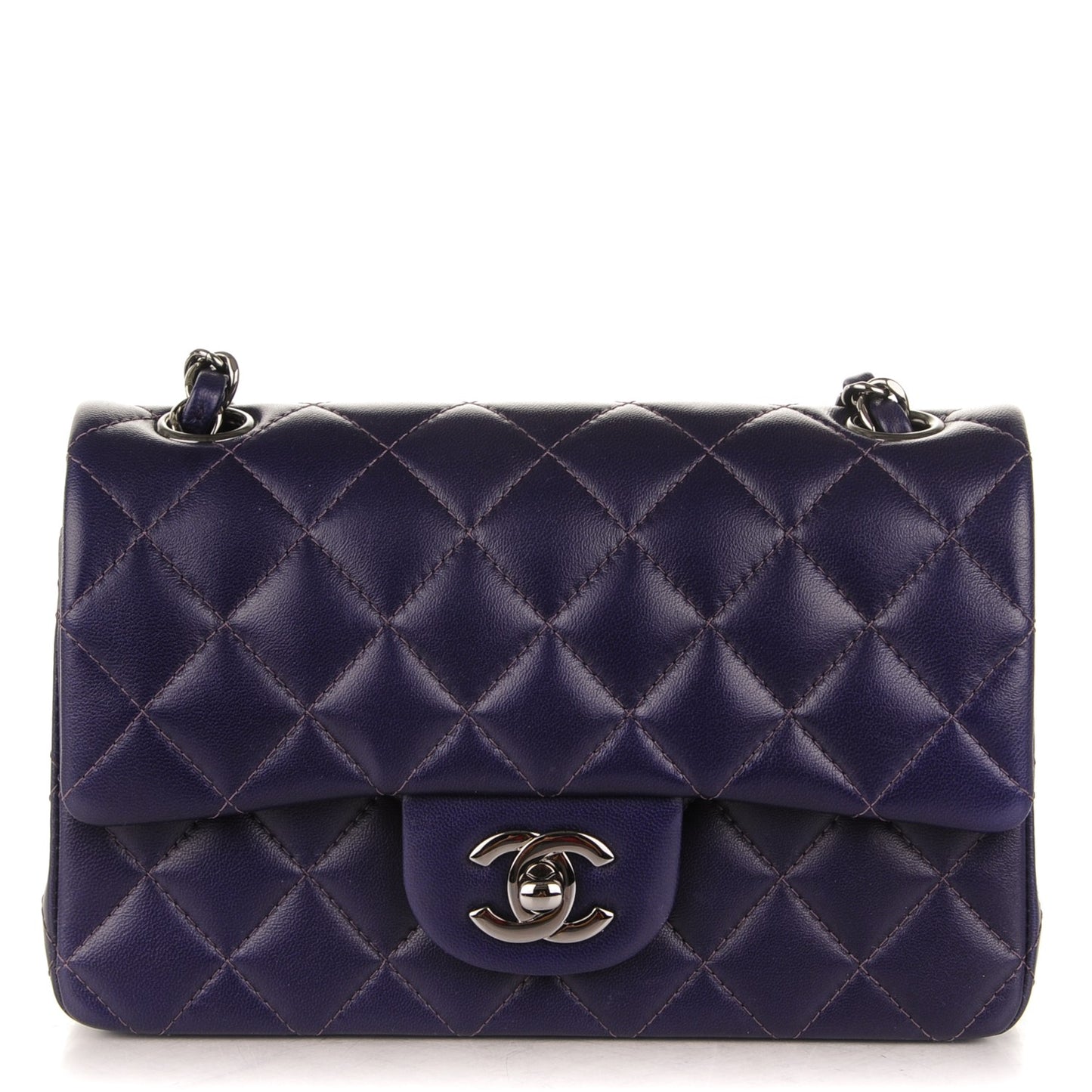 Lambskin Quilted Mini Rectangular Flap Dark Purple