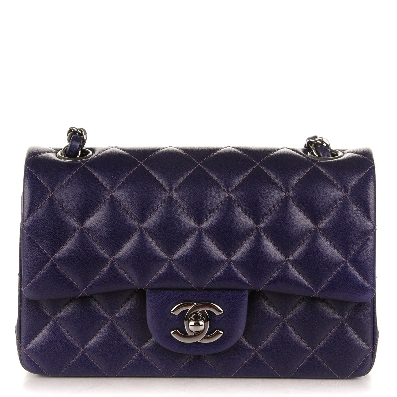 Chanel Lambskin Quilted Mini Rectangular Flap Dark Purple 1 of 7