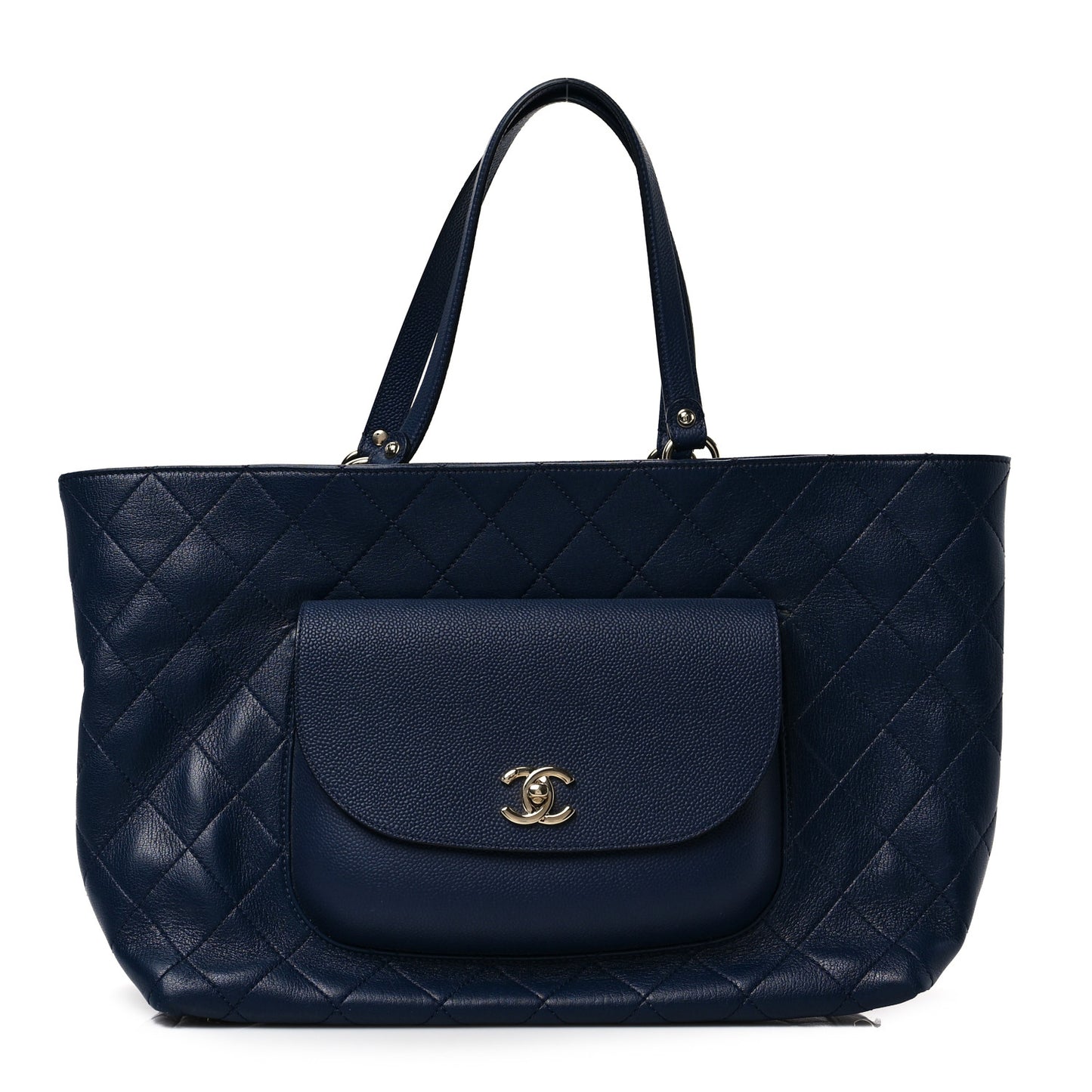 Calfskin Caviar Quilted Large Shopping Tote Blue