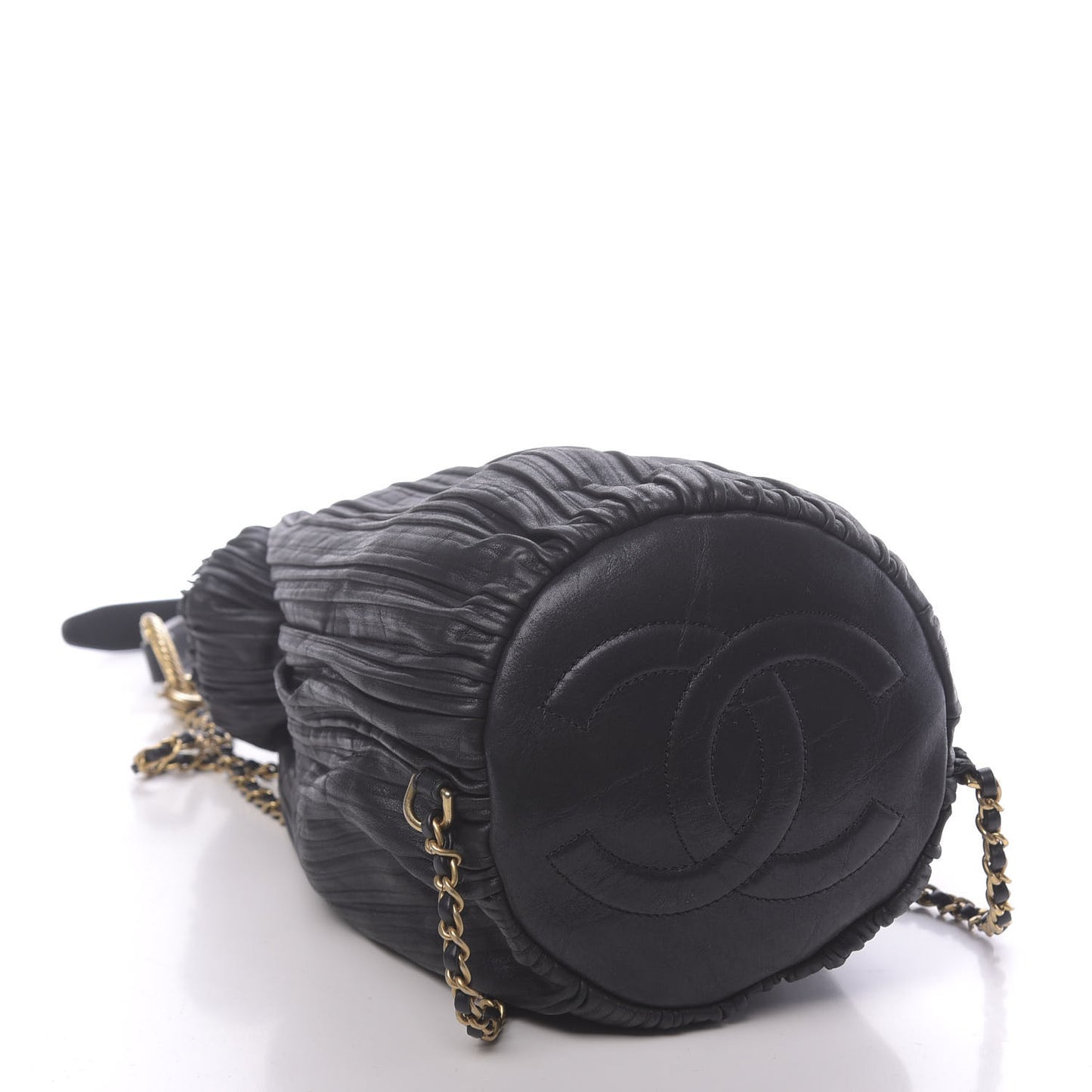 Iridescent Crumpled Calfskin Small Coco Pleats Backpack Black