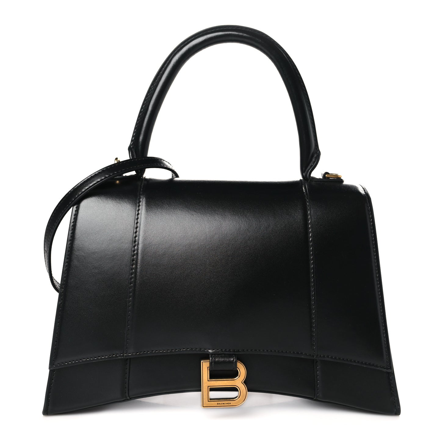 Shiny Box Calfskin Medium Hourglass Top Handle Bag Black