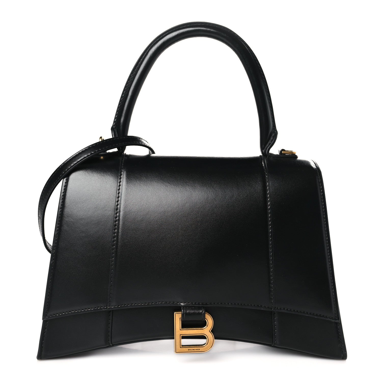 Balenciaga Shiny Box Calfskin Medium Hourglass Top Handle Bag Black 1 of 9