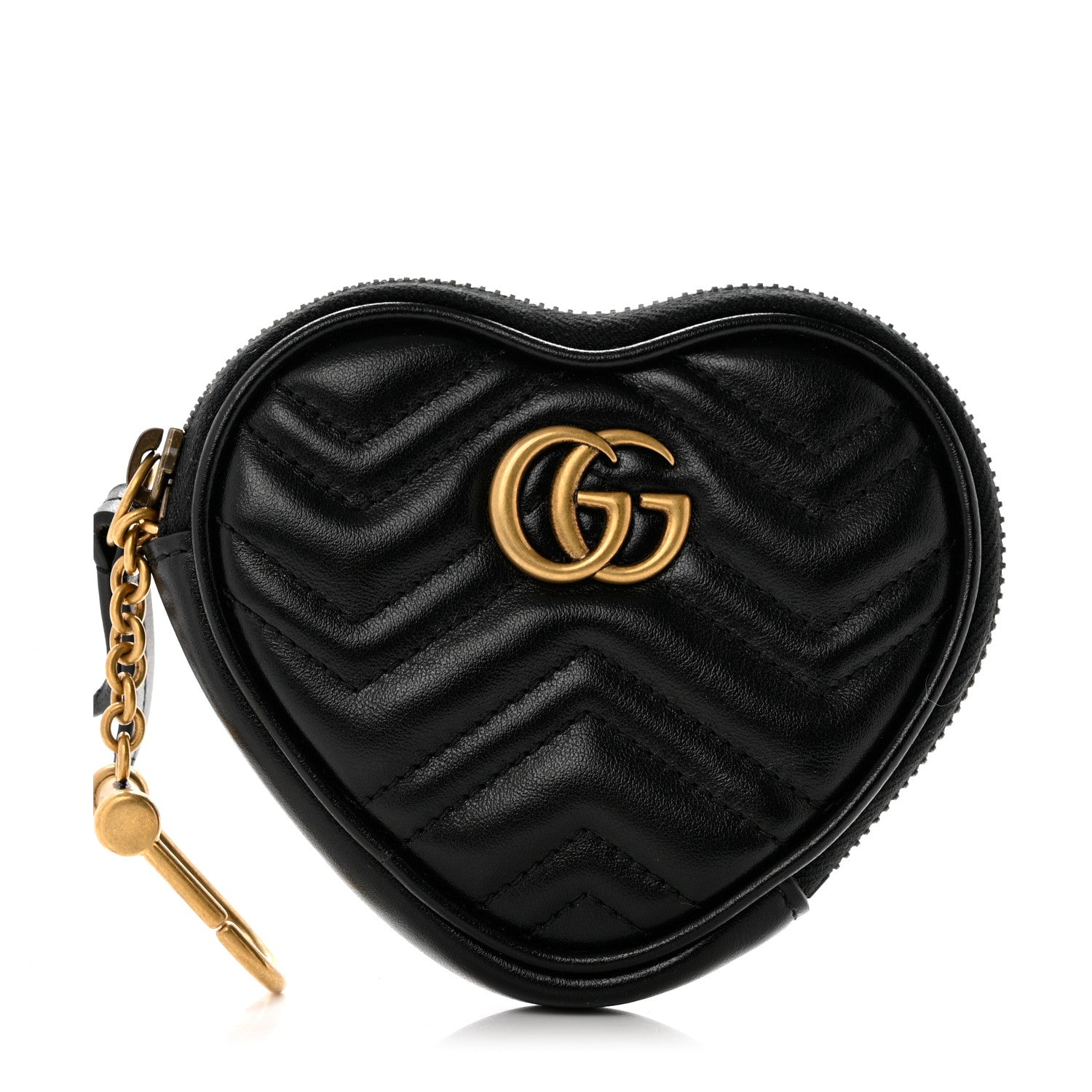 Gucci Calfskin Matelasse Chevron GG Marmont Heart Coin Purse Black 1 of 8