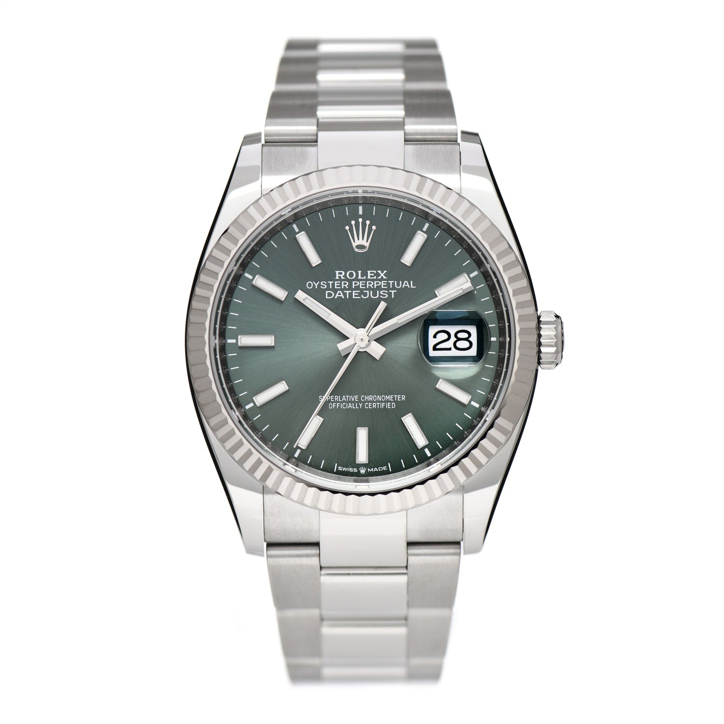 Stainless Steel 18K White Gold 36mm Oyster Perpetual Datejust Watch Mint Green 126234