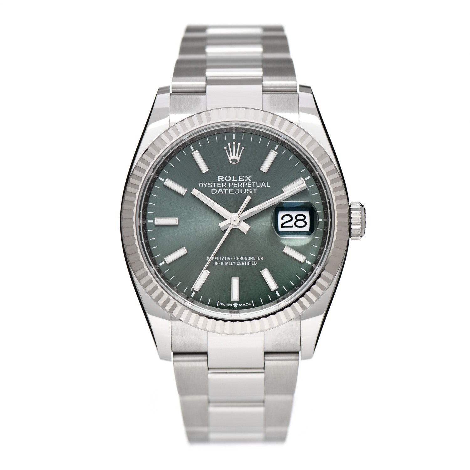Rolex Stainless Steel 18K White Gold 36mm Oyster Perpetual Datejust Watch Mint Green 126234 1 of 4