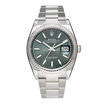 Rolex Stainless Steel 18K White Gold 36mm Oyster Perpetual Datejust Watch Mint Green 126234 1 of 4