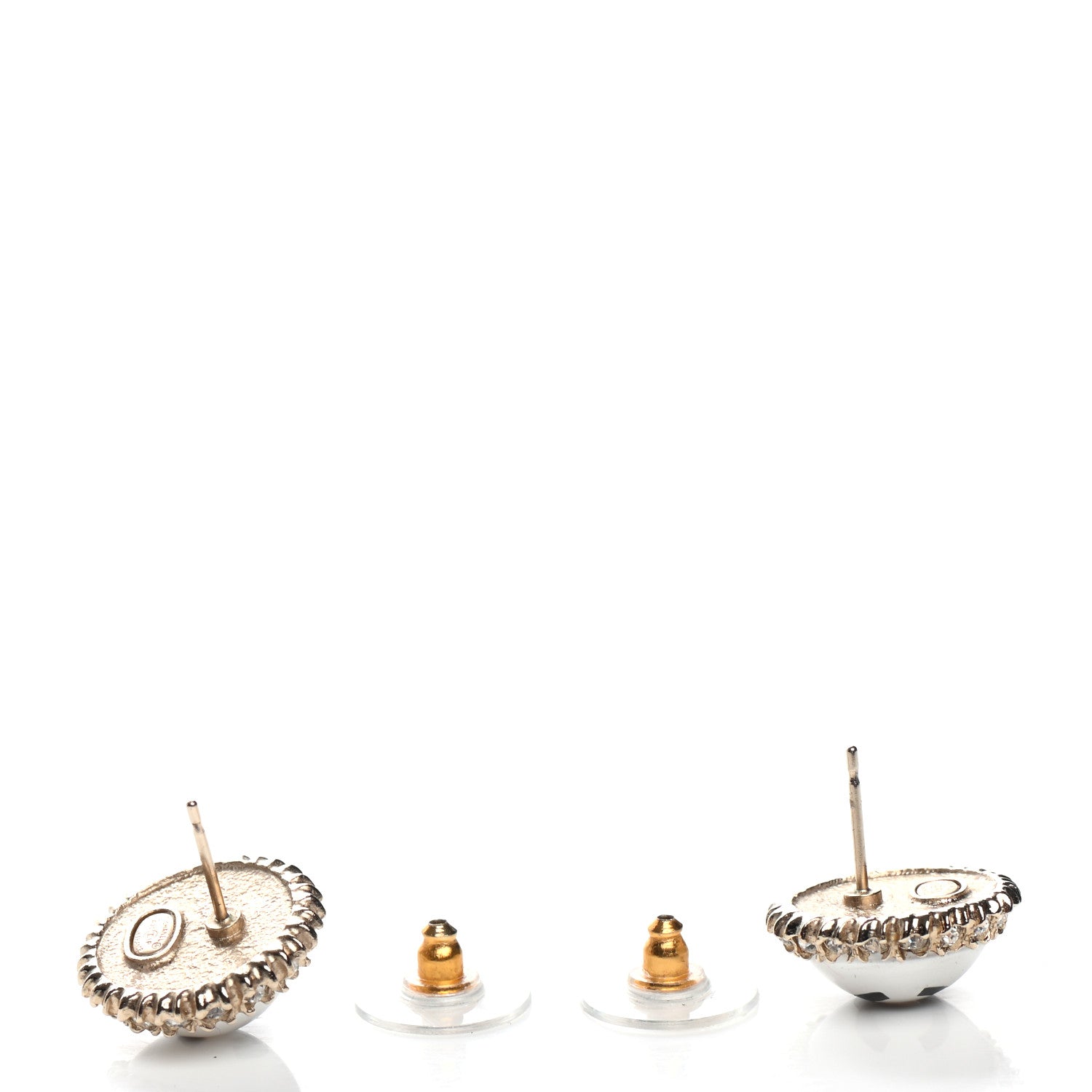 Chanel Crystal Pearl CC Round Earrings Gold Pearly White Black 3 of 4