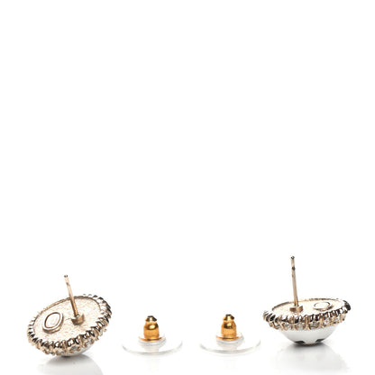 Chanel Crystal Pearl CC Round Earrings Gold Pearly White Black 3 of 4