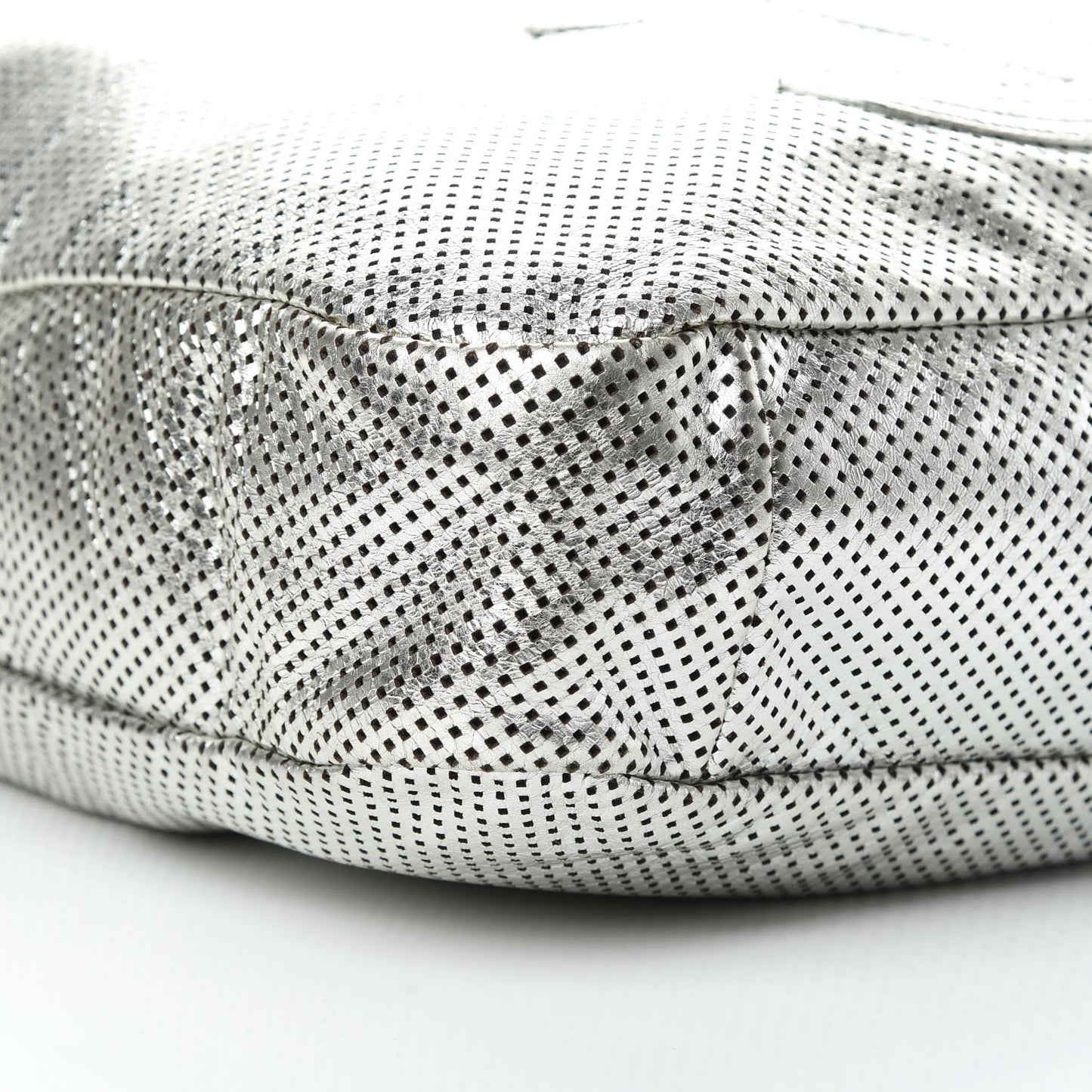 Metallic Glazed Calfskin Perforated Medium Rodeo Drive Tote Silver
