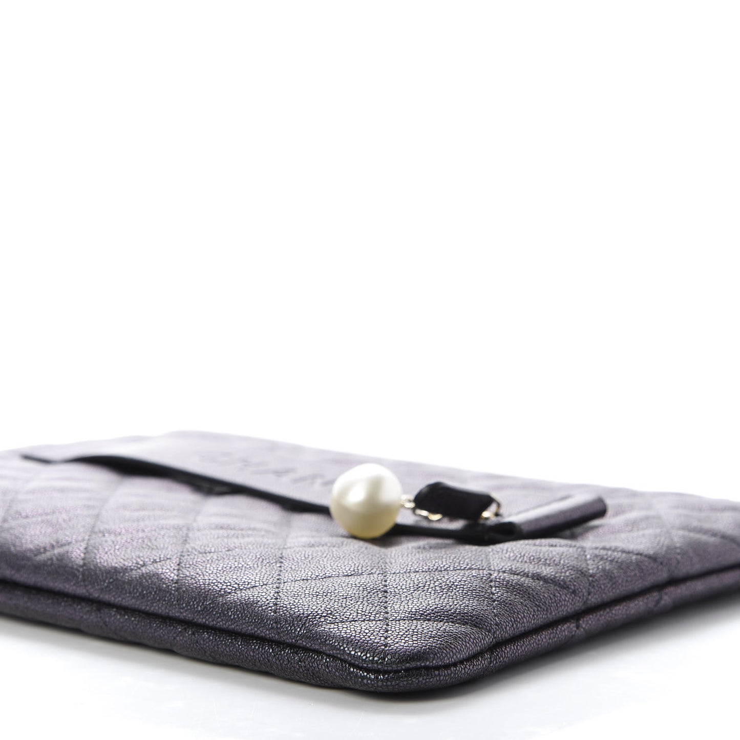 Iridescent Caviar Medium Night by the C Pouch Clutch Black