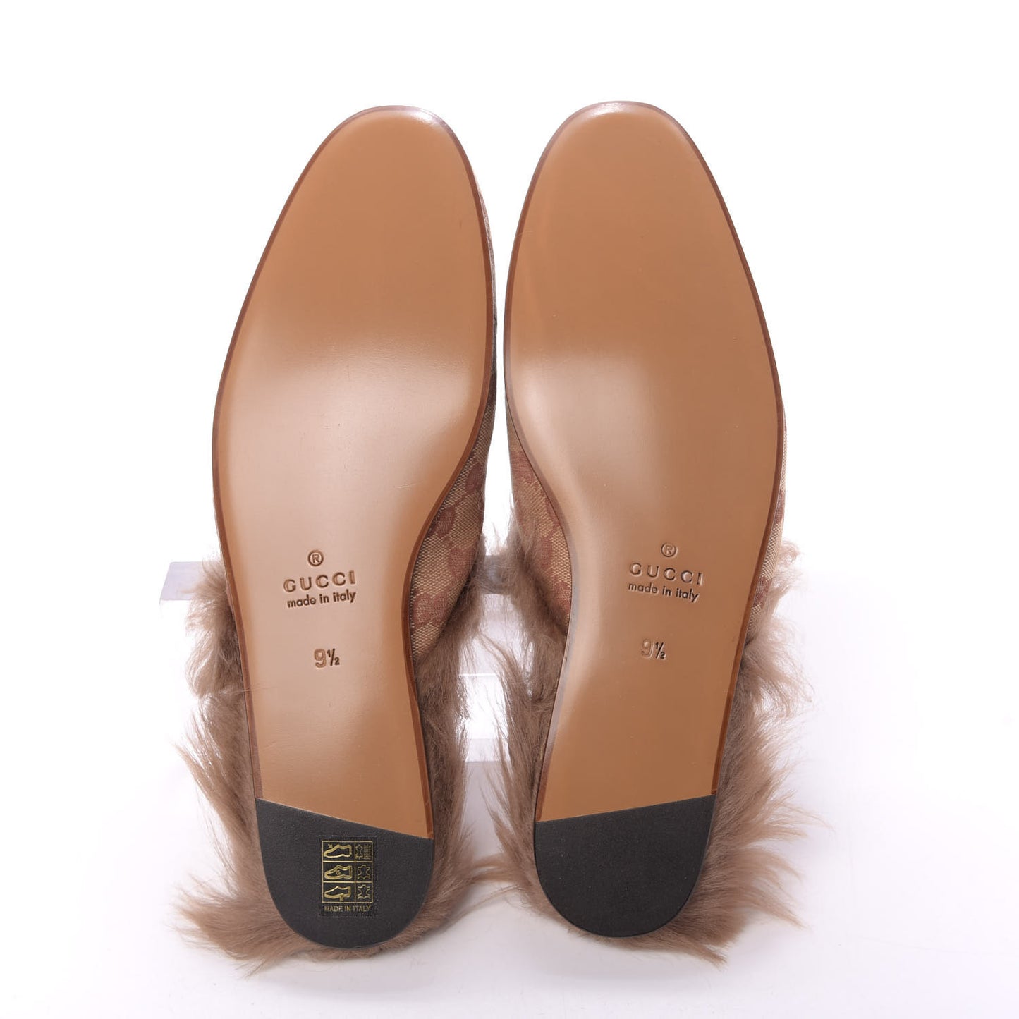 GG Monogram Fur Mens Princetown Slippers 9.5 Beige Ruggine Rust