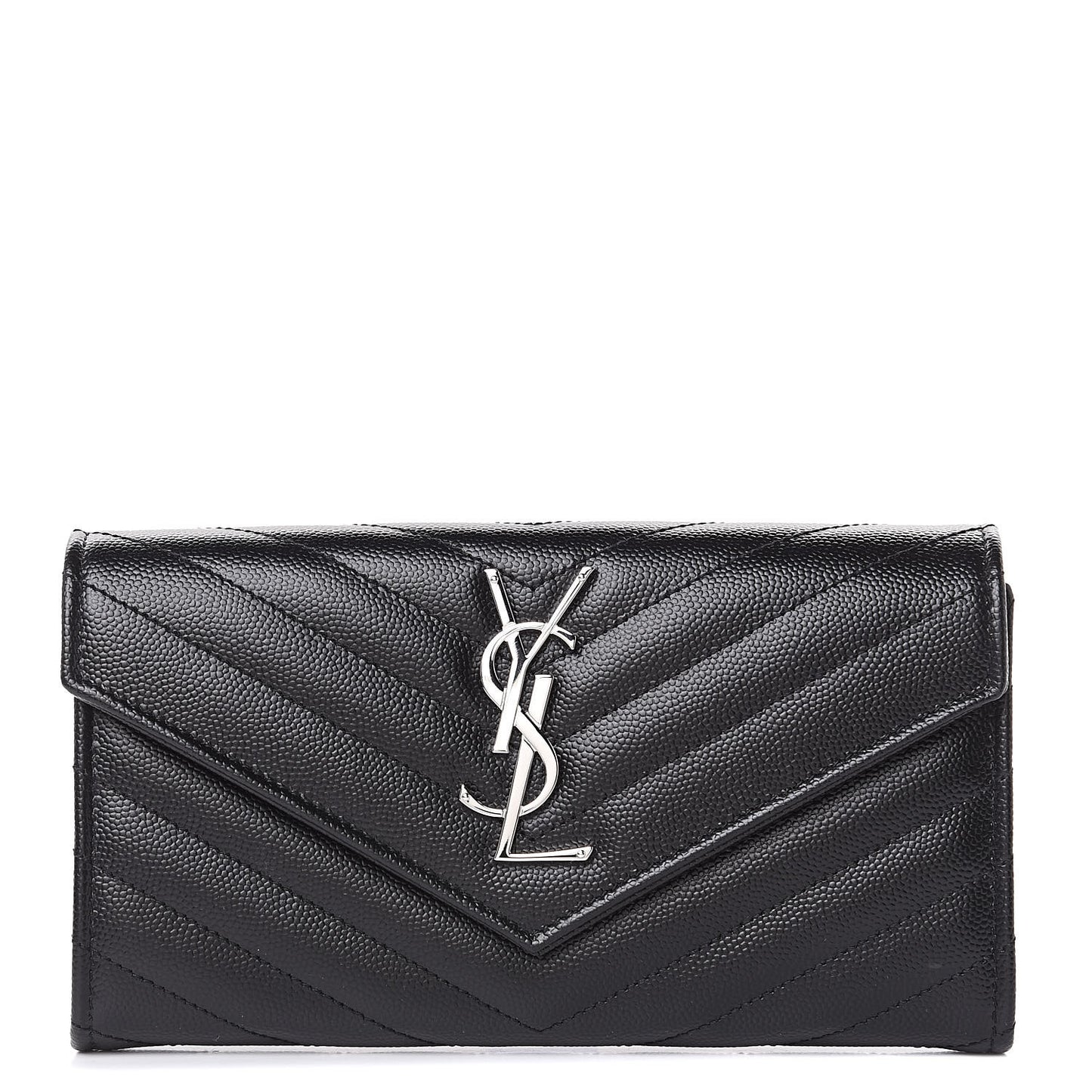 Grain De Poudre Matelasse Chevron Monogram Flap Wallet Black