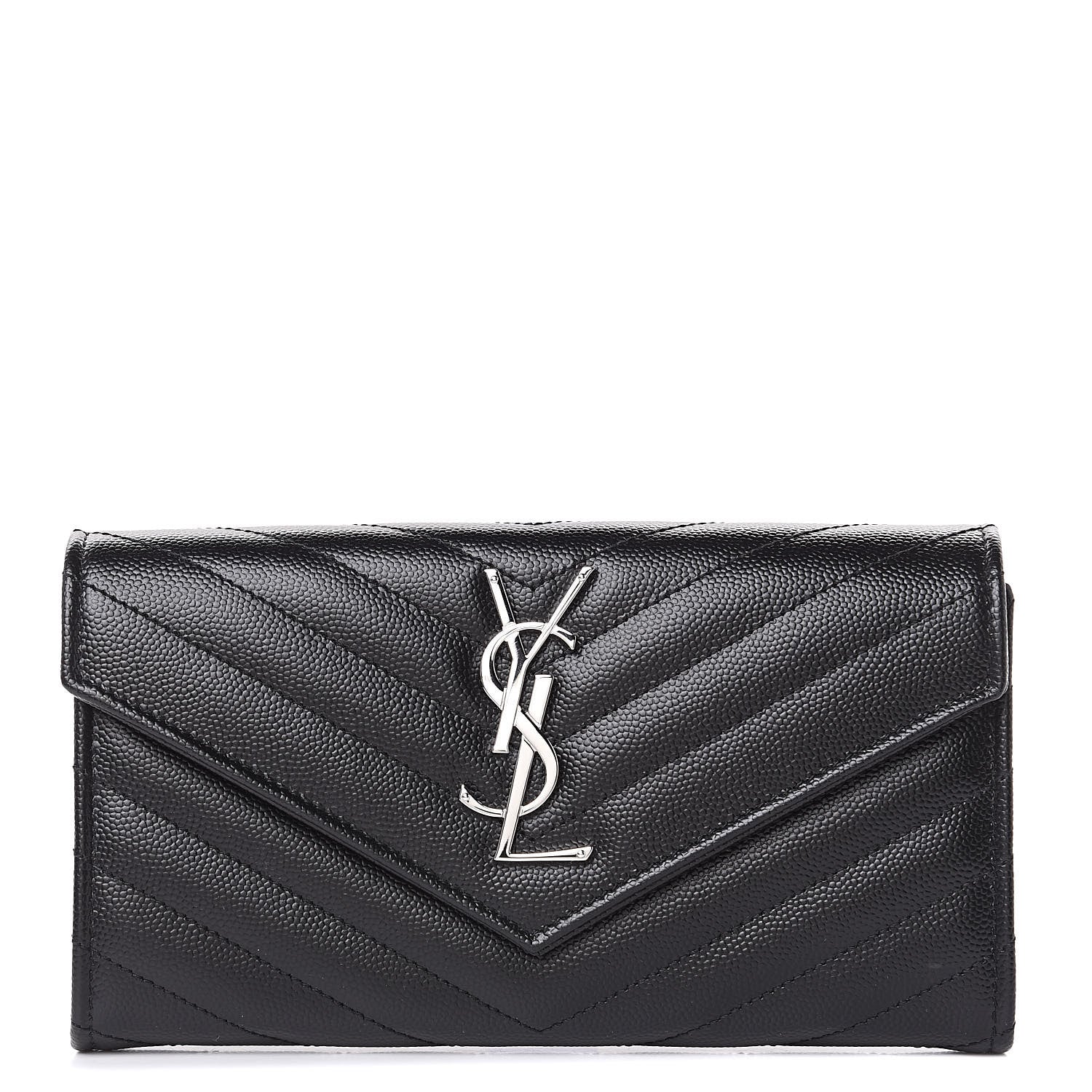 Saint Laurent Grain De Poudre Matelasse Chevron Monogram Flap Wallet Black 1 of 7