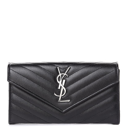 Saint Laurent Grain De Poudre Matelasse Chevron Monogram Flap Wallet Black 1 of 7