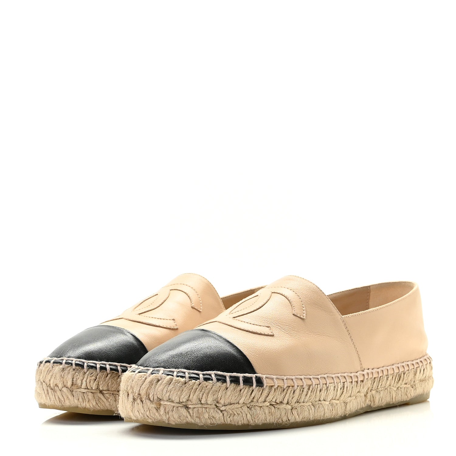 Chanel Lambskin CC Espadrilles 41 Beige Black 2 of 13