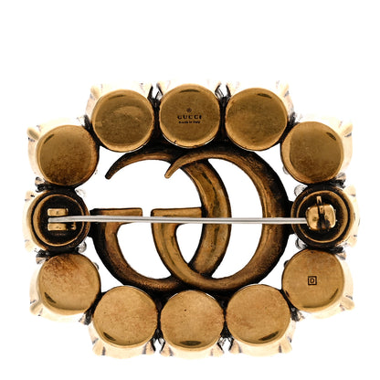 Gucci Metal Crystal Double G Brooch Aged Gold 3 of 4