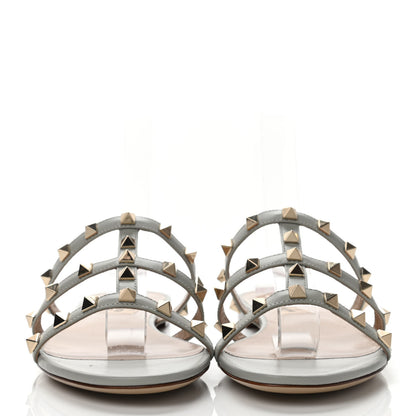 Valentino Garavani Nappa Rockstud Caged Flat Slide Sandals 37.5 Nuage 2 of 4