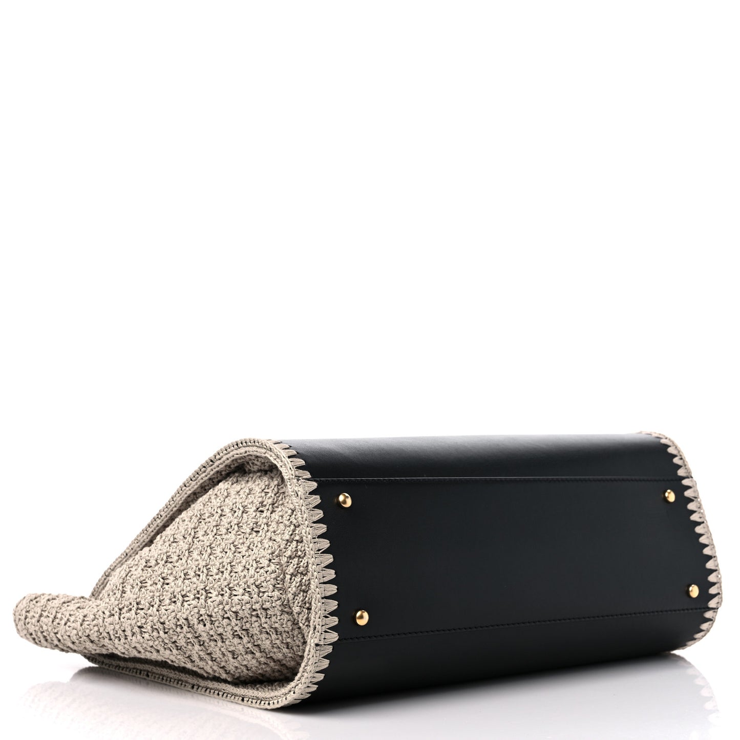 Calfskin Knit Medium Deauville Tote Black Beige
