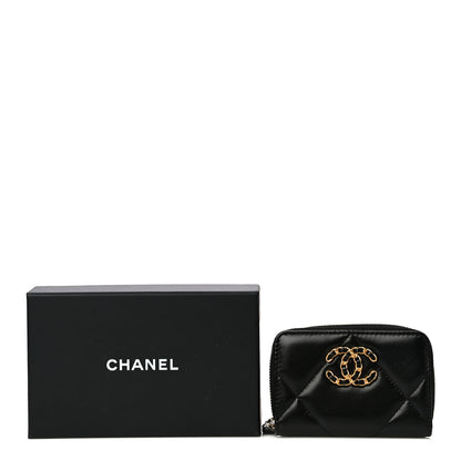 Chanel Lambskin Quilted Chanel 19 Zip Around Coin Purse Wallet Black 11 of 11