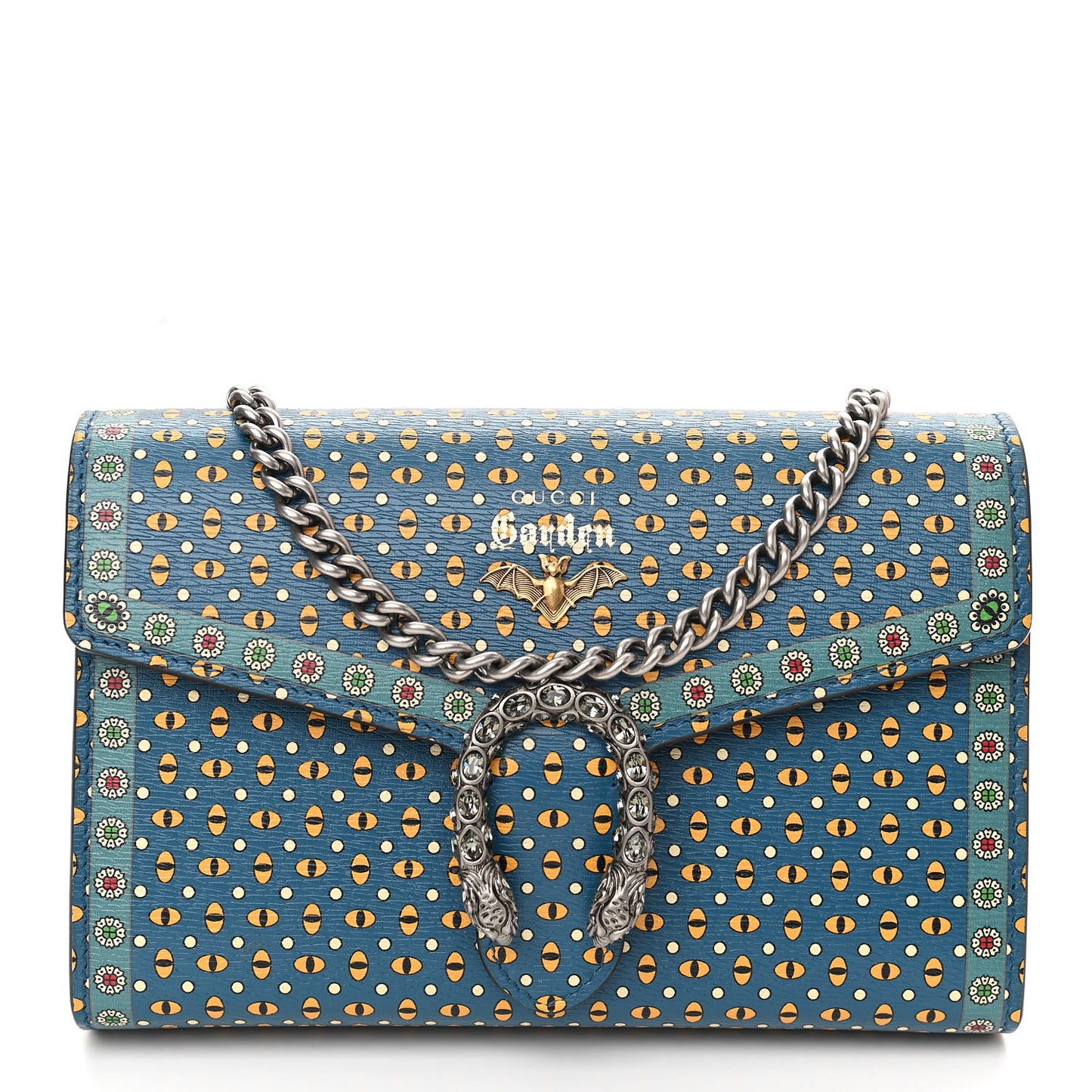 Textured Calfskin Crystal Garden Dionysus Chain Wallet Forest Green Print