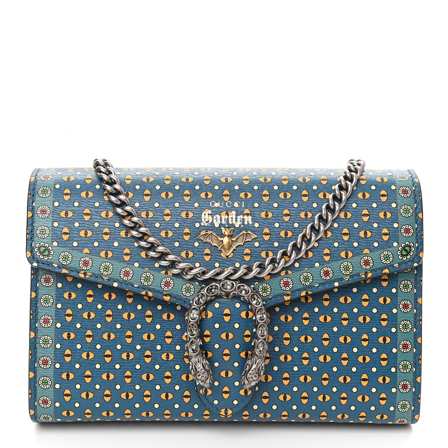 Gucci Textured Calfskin Crystal Garden Dionysus Chain Wallet Forest Green Print 1 of 12