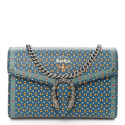 Gucci Textured Calfskin Crystal Garden Dionysus Chain Wallet Forest Green Print 1 of 12
