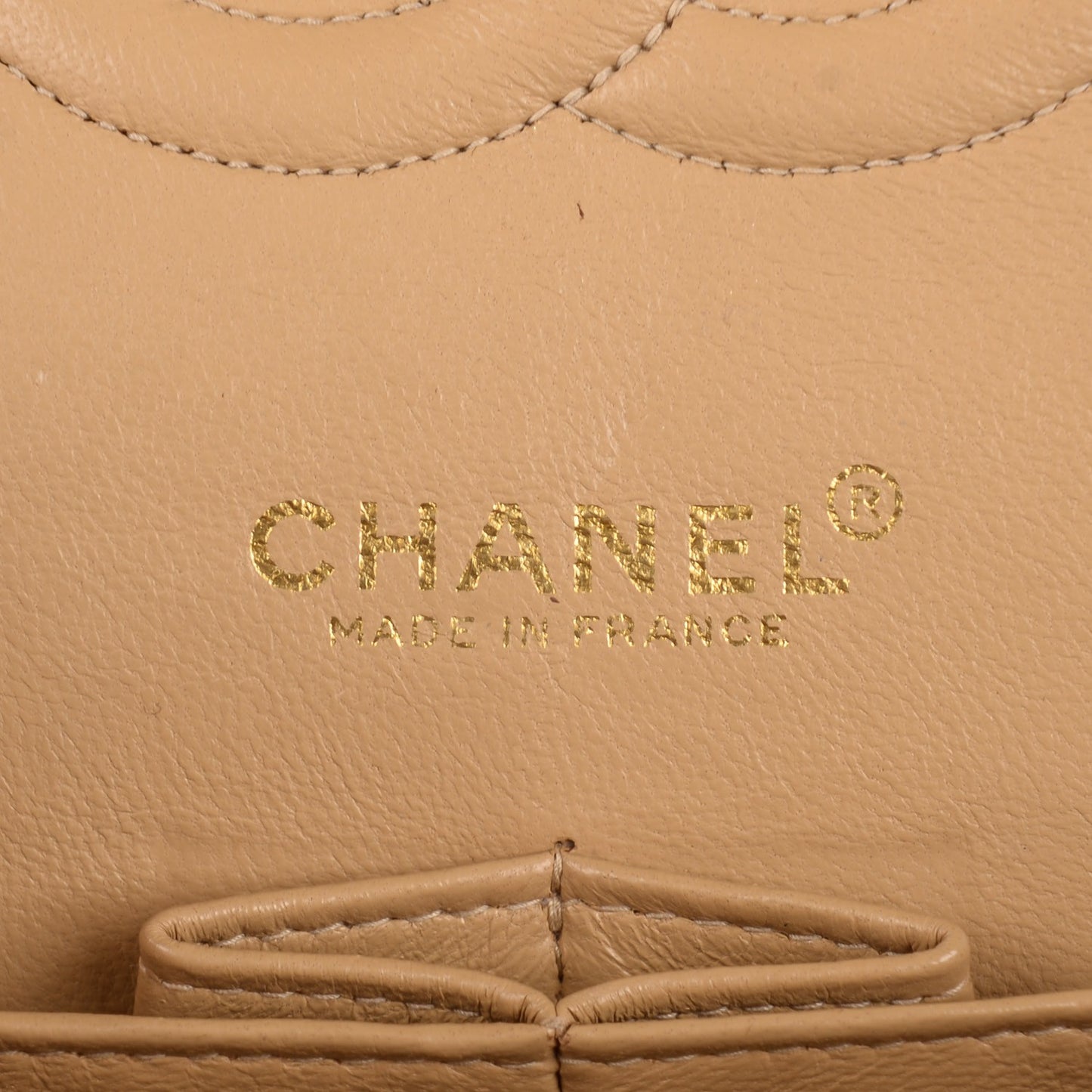 Caviar Quilted Medium Double Flap Beige