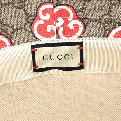 Gucci GG Supreme Monogram Apple Textured Dollar Calfskin Retro Interlocking G Fedora Pomme Bucket Hat XS Beige Ebony Red 7 of 8