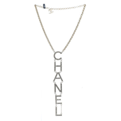 Chanel Metal Crystal Cha-Nel Logo Necklace Gold 3 of 7