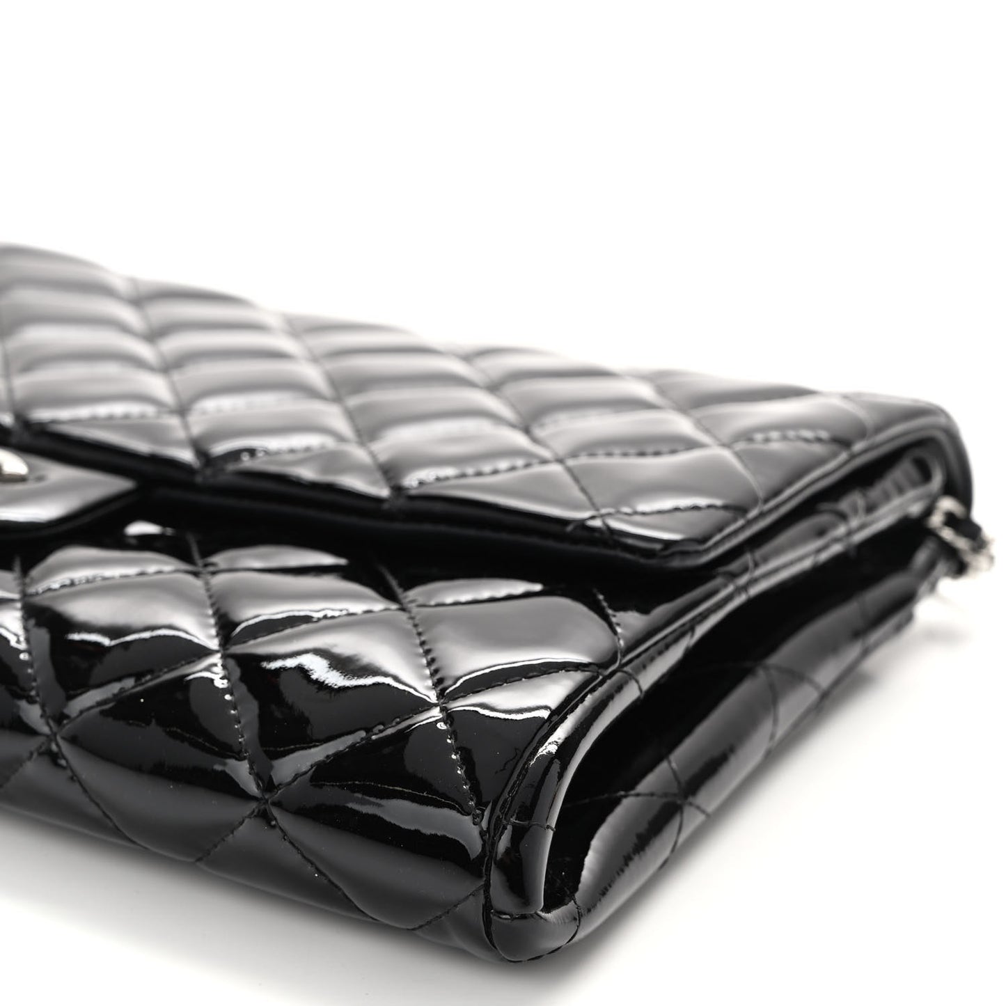 Patent Quilted Clutch with Chain Flap Black