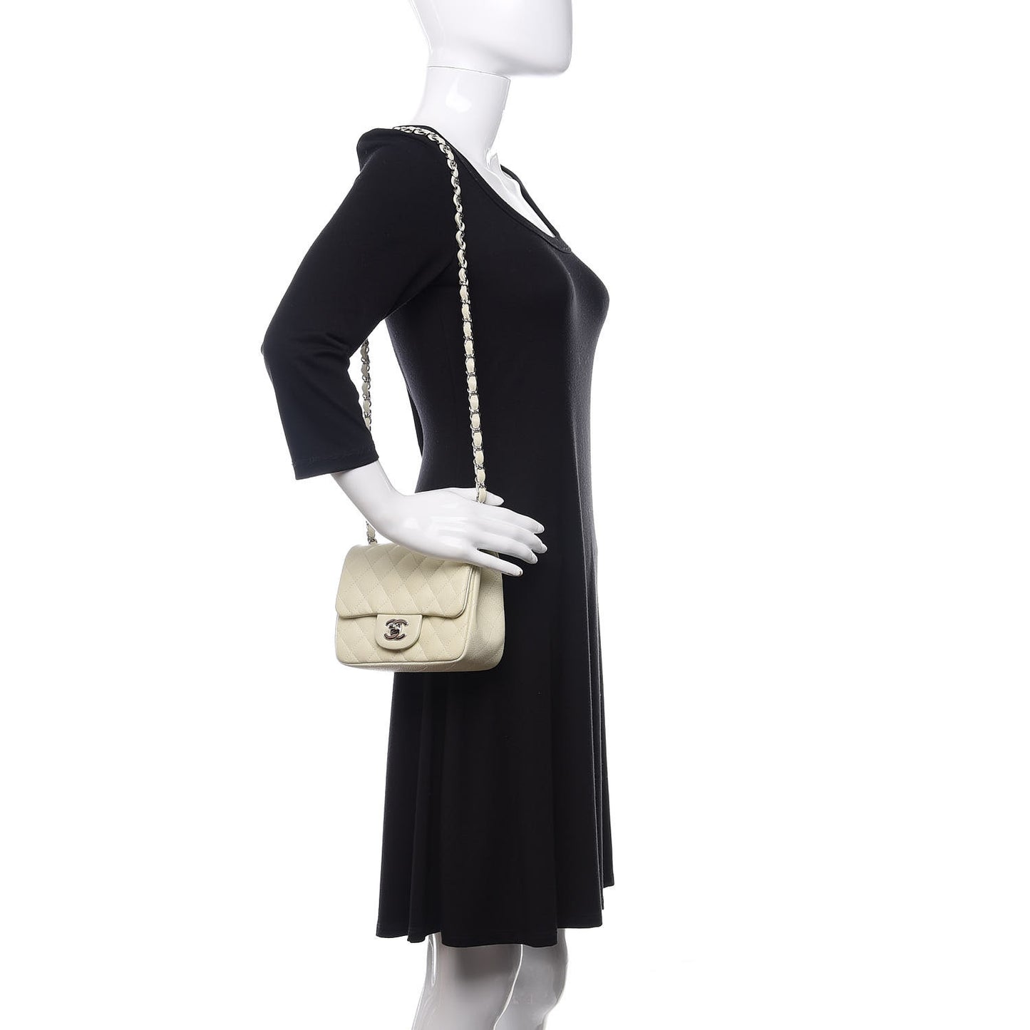 Caviar Quilted Mini Square Flap White