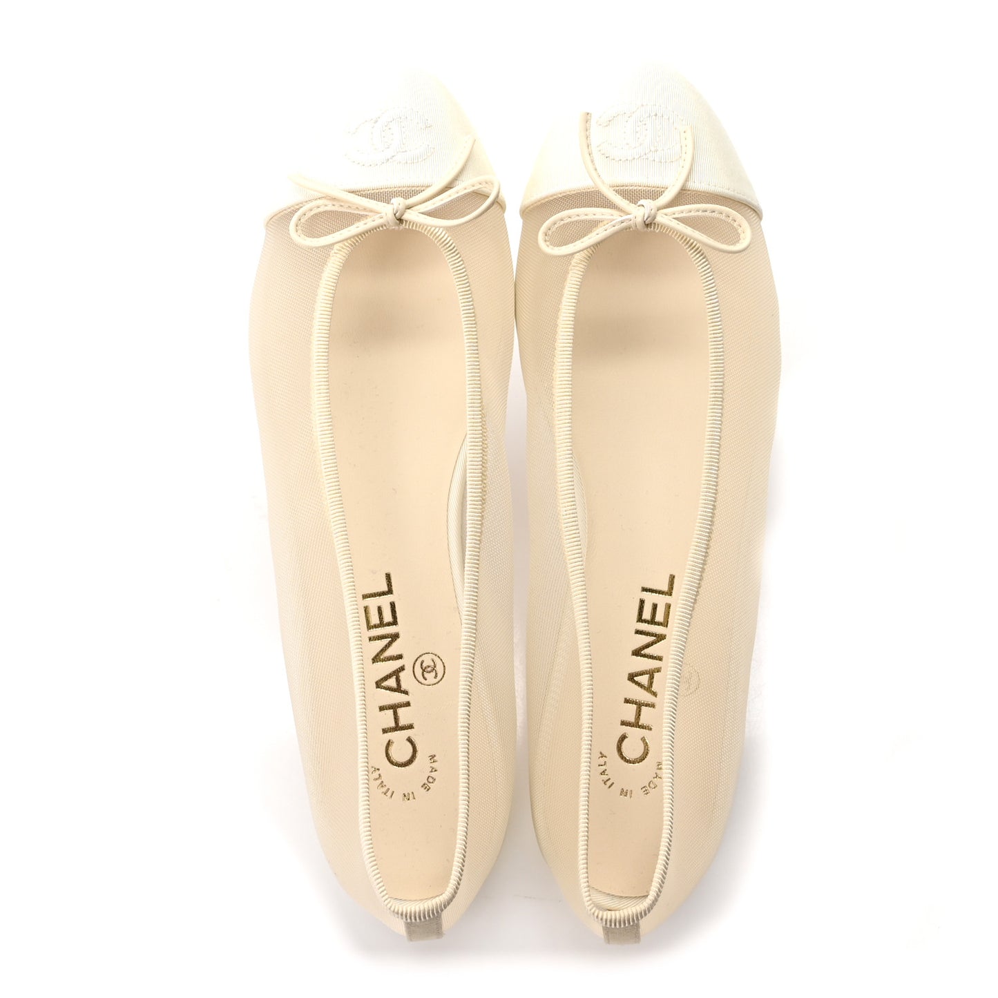 Mesh Grosgrain CC Ballerina Flats 39 Ivory