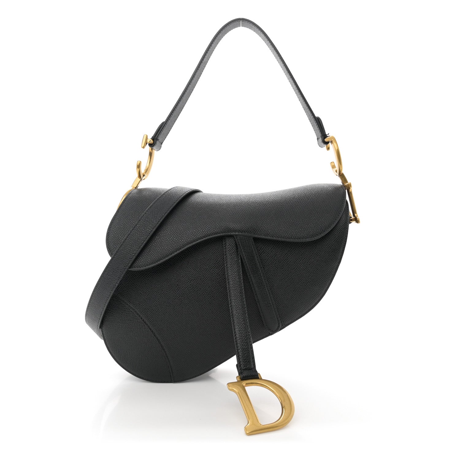 Christian Dior Grained Calfskin Saddle Bag With Strap Black 1 of 11